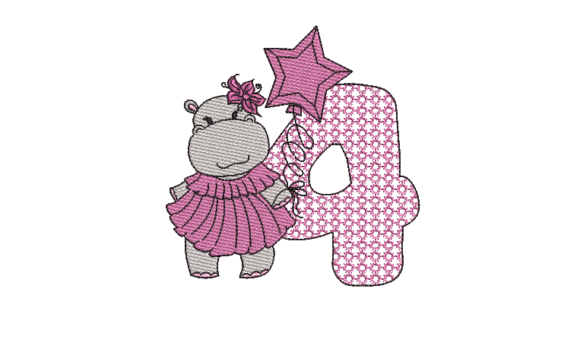 Charming Number Four Cute Hippo Design