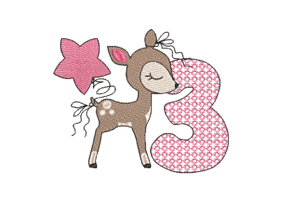 Charming Number Three Cute Deer for Apparel