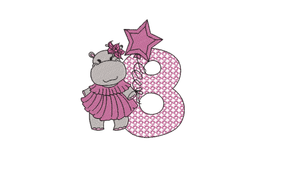 Number 8 Cute Hippo: A Charming Birthday Embroidery