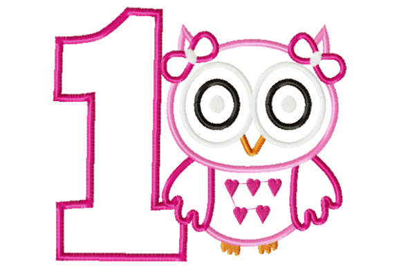 Owl Girl Number 1 Birthday Embroidery Design