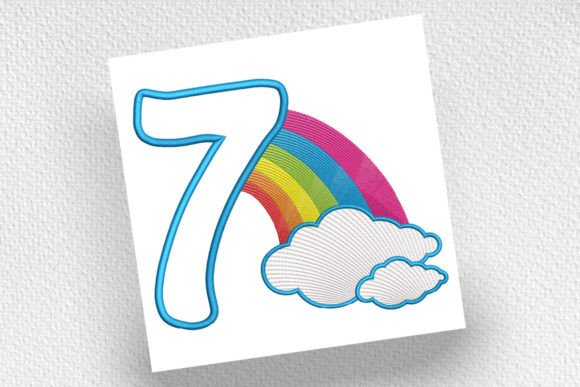 Rainbow Birthday Number Seven: A Vibrant Embroidery Design